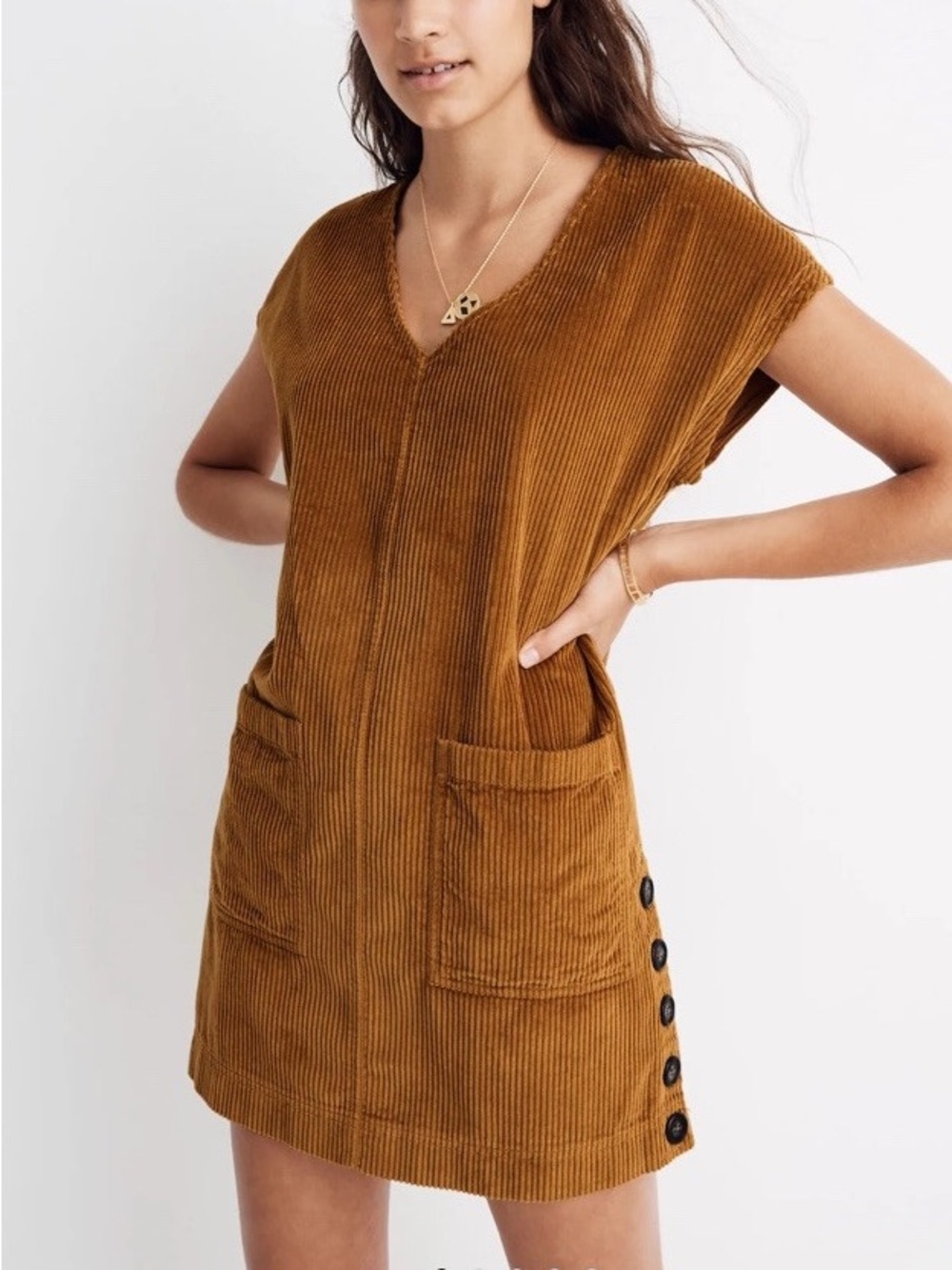 Madewell Corduroy Side-Button Shift Dress Size XS Oversized